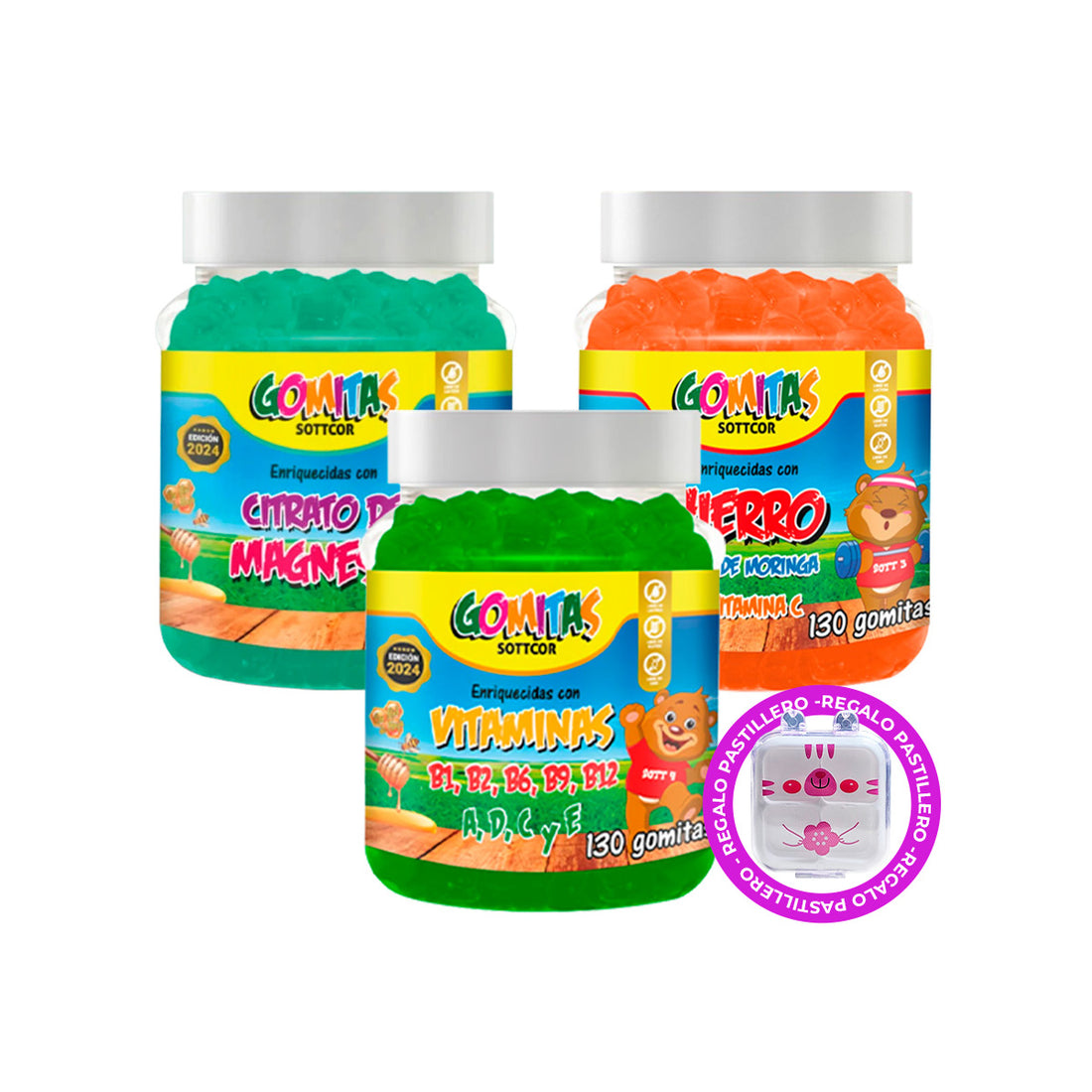Combo Nutrientes Hierro + Citrato + Multivitaminas SOTTCOR NIÑOS + REGALO PASTILLERO