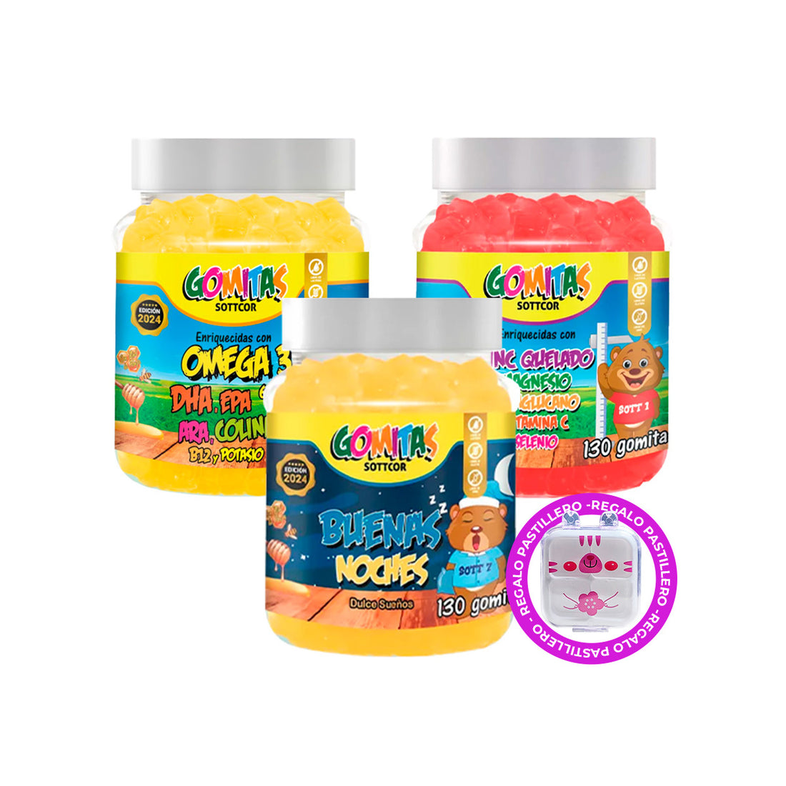 Combo Gomitas Buenas Noches + Zinc Quelado + Omega SOTTCOR NIÑOS + REGALO PASTILLERO