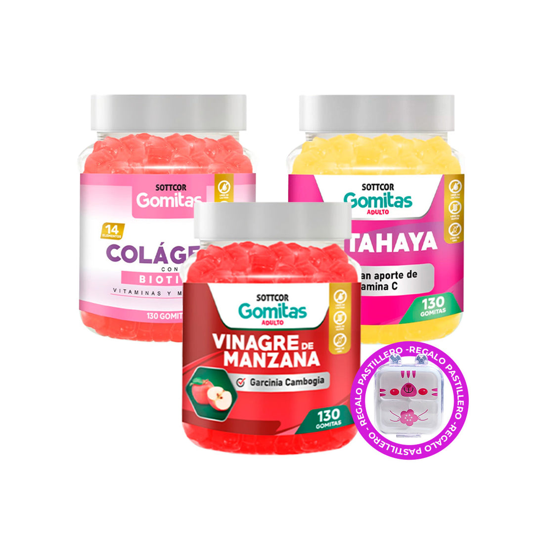 Combo Gomitas Colágeno + Vinagre de Manzana + Pitahaya SOTTCOR ADULTOS + REGALO PASTILLERO