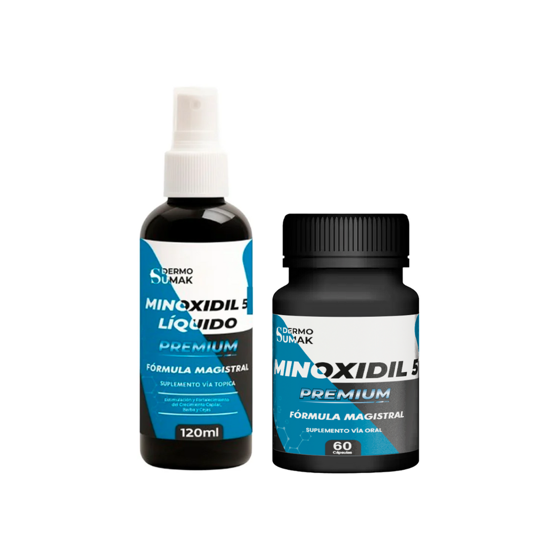 MINOXIDIL 5MG PREMIUN 60 CÁPSULAS DERMOSUMAK + MINOXIDIL 5% EN LIQUIDO 120ML