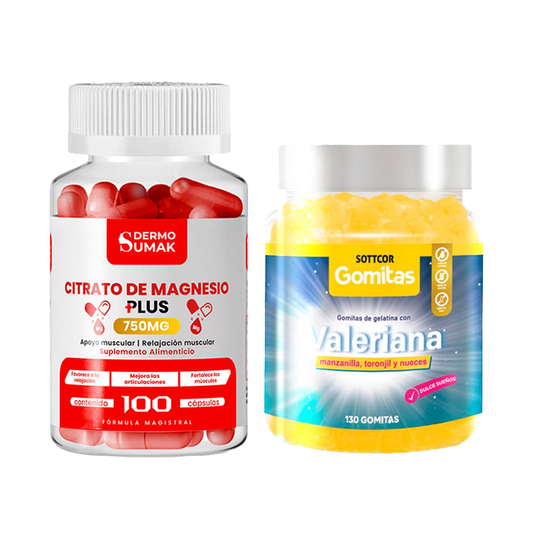 Citrato de Magnesio 750mg -100 Cap - Dermo Sumak +Gomitas de Valeriana