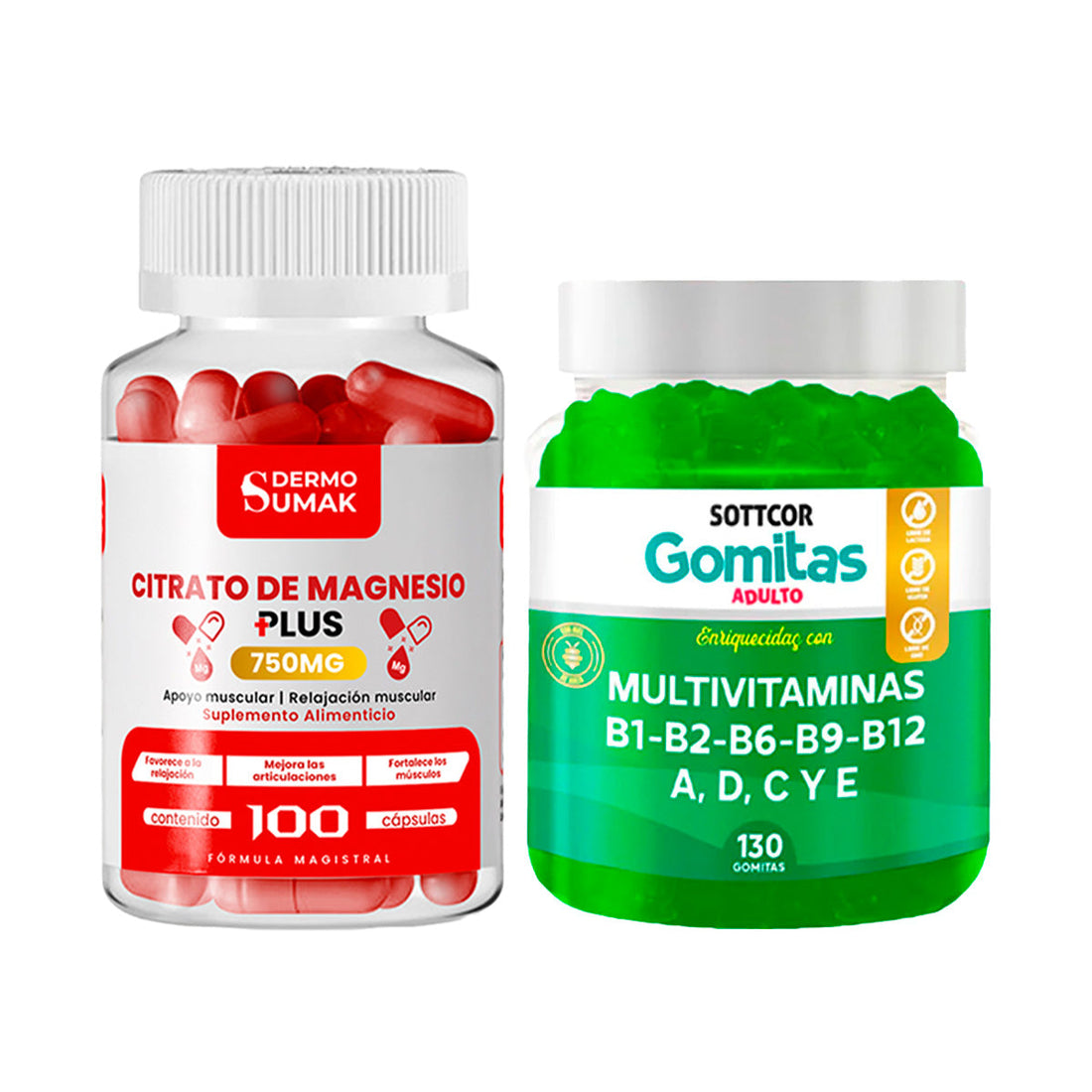 Citrato de Magnesio 750mg -100 Cap - Dermo Sumak +Gomitas Multivitaminas adulto
