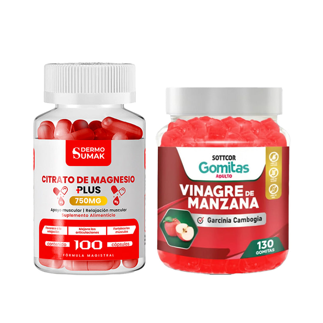 Citrato de Magnesio 750mg -100 Cap - Dermo Sumak +Gomitas de Vinagre de Manzana