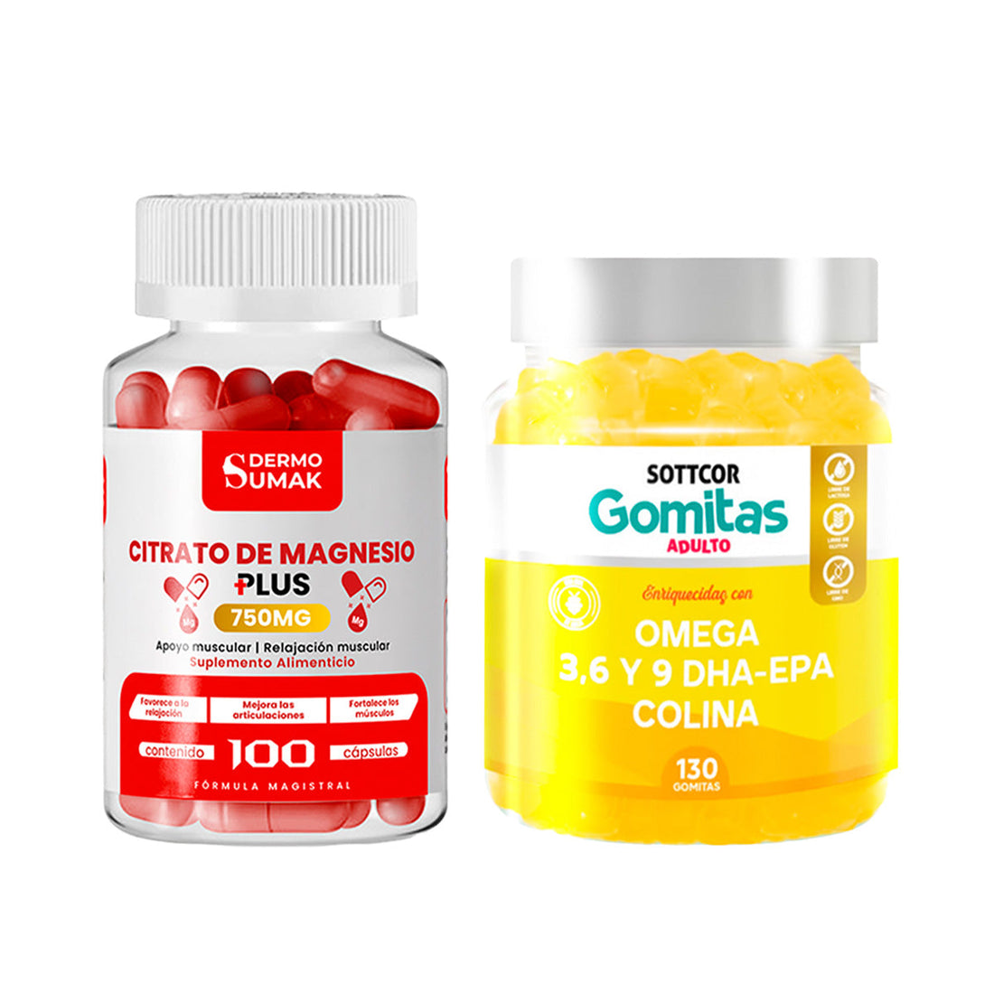 Citrato de Magnesio 750mg -100 Cap - Dermo Sumak +Gomitas de Omega 3