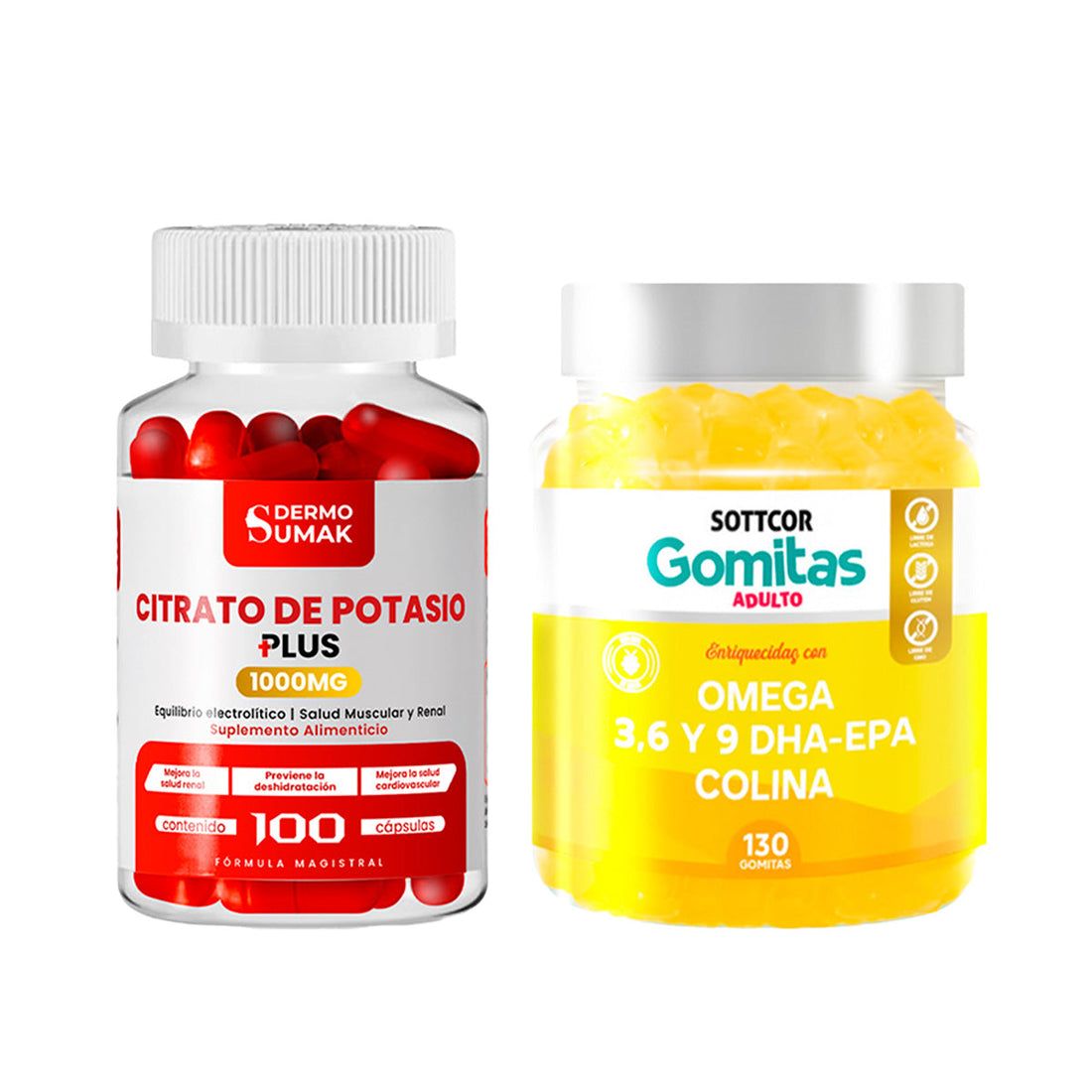 Citrato de Potasio 1000mg -100 Cap - Dermo Sumak +Gomitas de Omega 3