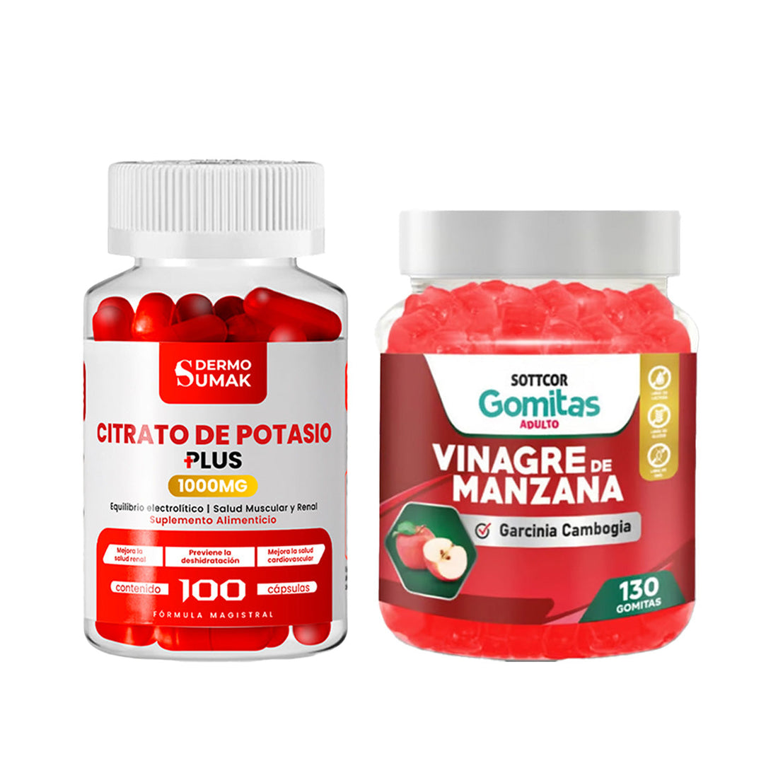 Citrato de Potasio 1000mg -100 Cap - Dermo Sumak +Gomitas de Vinagre de Manzana