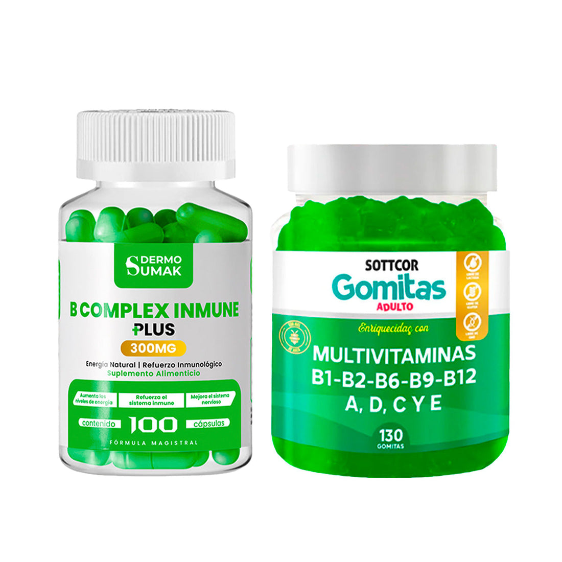 B Complex Inmnune 300mg - 100 Cap - Dermo Sumak+Gomitas Multivitaminas adulto