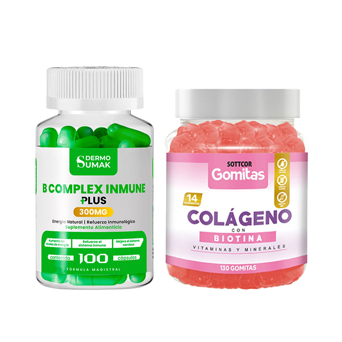 B Complex Inmnune 300mg - 100 Cap - Dermo Sumak+Gomitas de Colágeno y Biotina