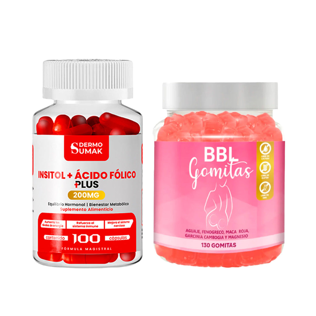 Inositol Acido Folico 200mg - 100 Cap - Dermo Sumak+Gomitas de Aguaje BBL