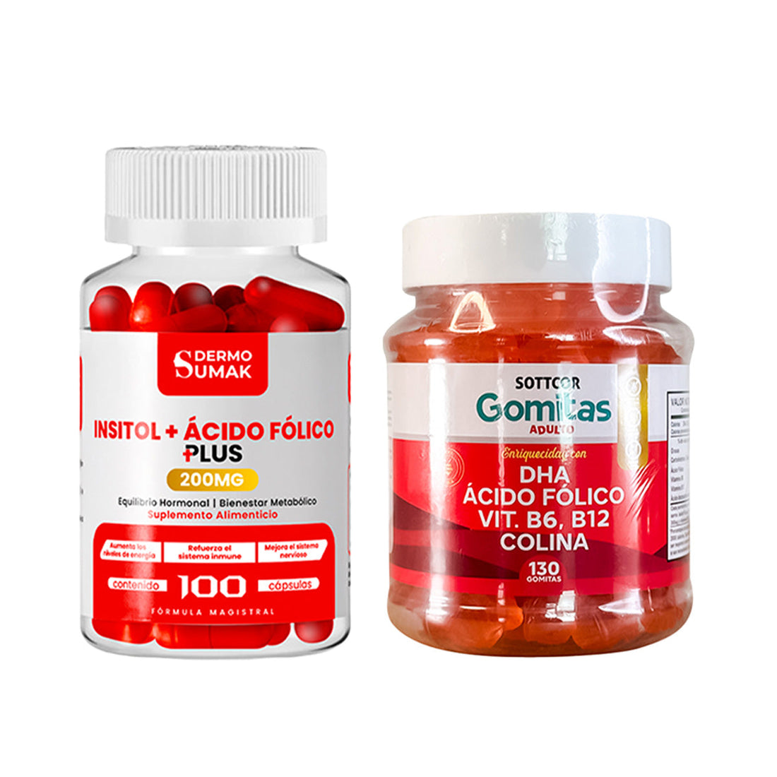 Inositol Acido Folico 200mg - 100 Cap - Dermo Sumak+Gomitas con DHA, Ácido Fólico, B6 y B12