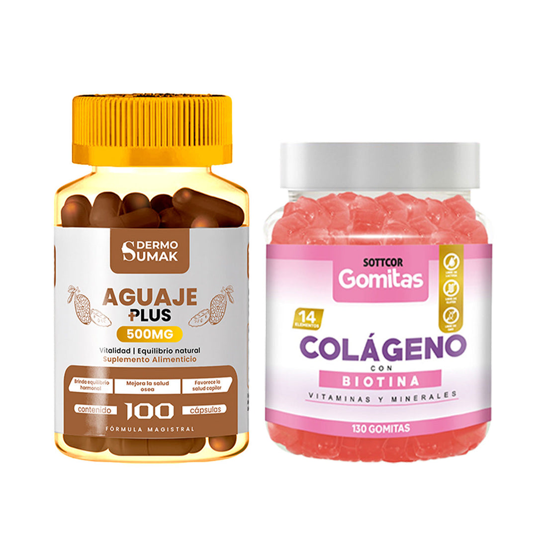 Aguaje Plus 500mg - 100 Cap - Dermo Sumak+Gomitas de Colágeno y Biotina