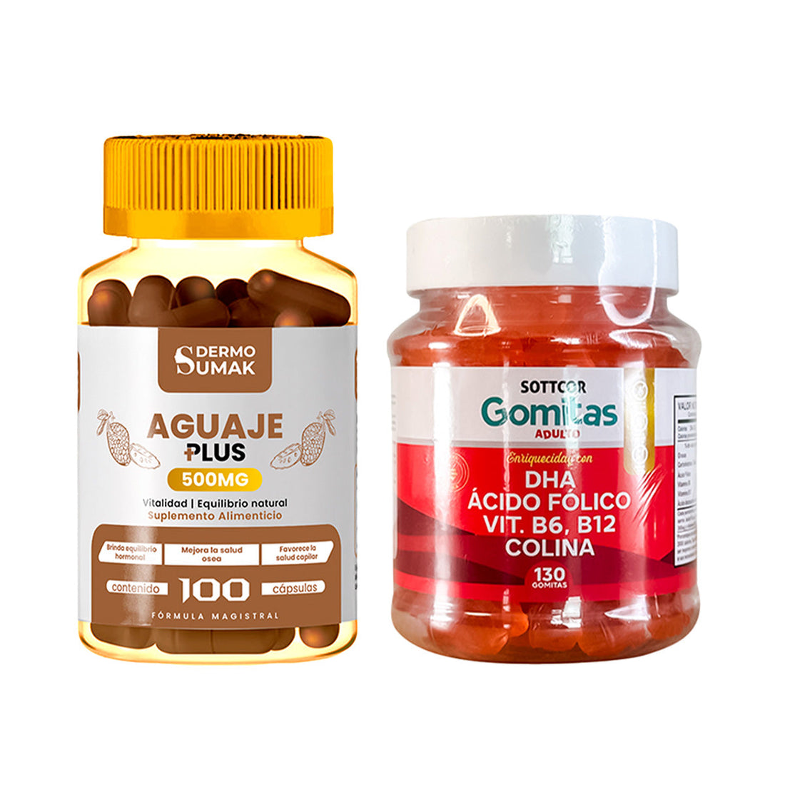 Aguaje Plus 500mg - 100 Cap - Dermo Sumak+Gomitas de DHA + Ácido Fólico + B6, B12