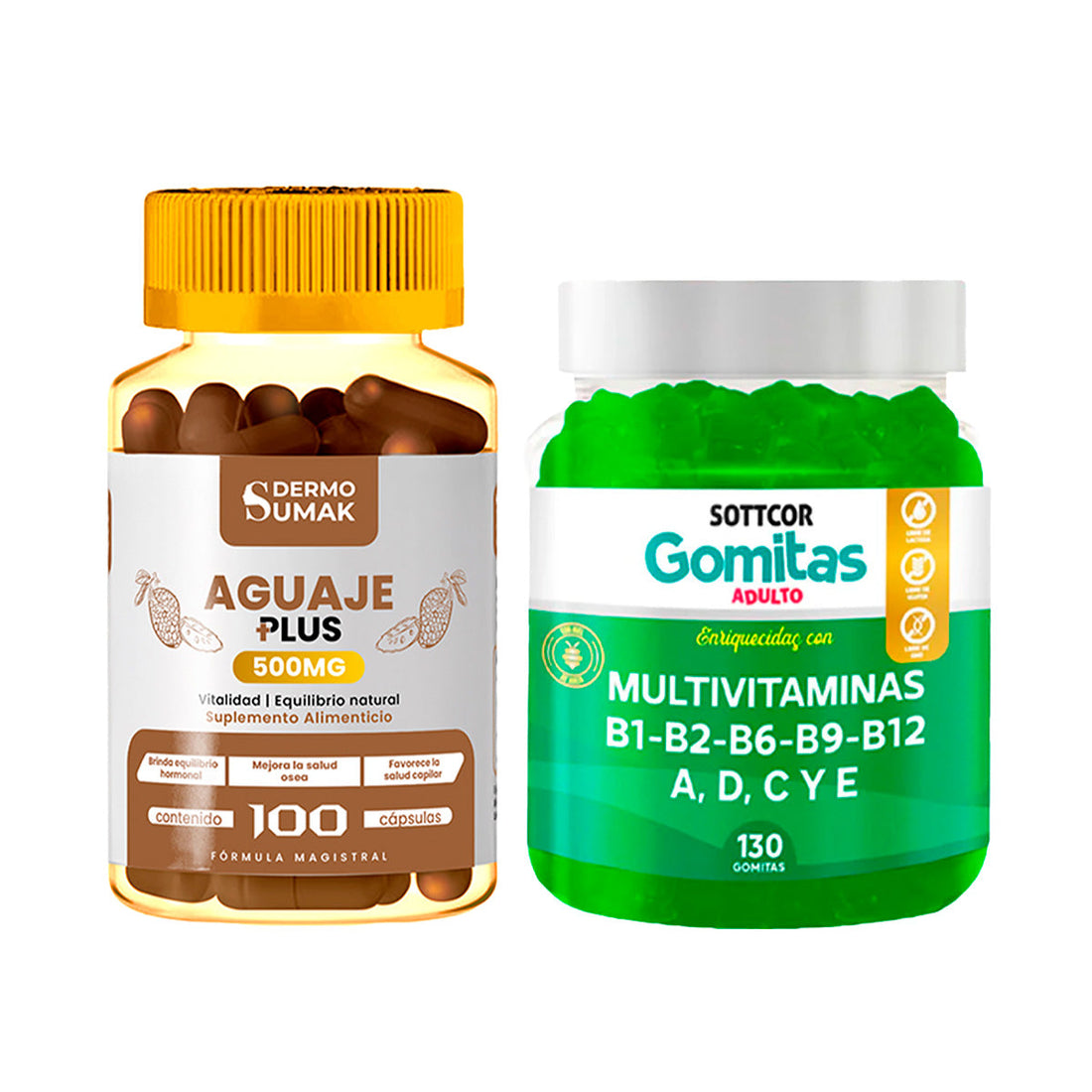 Aguaje Plus 500mg - 100 Cap - Dermo Sumak+Gomitas Multivitaminas adulto