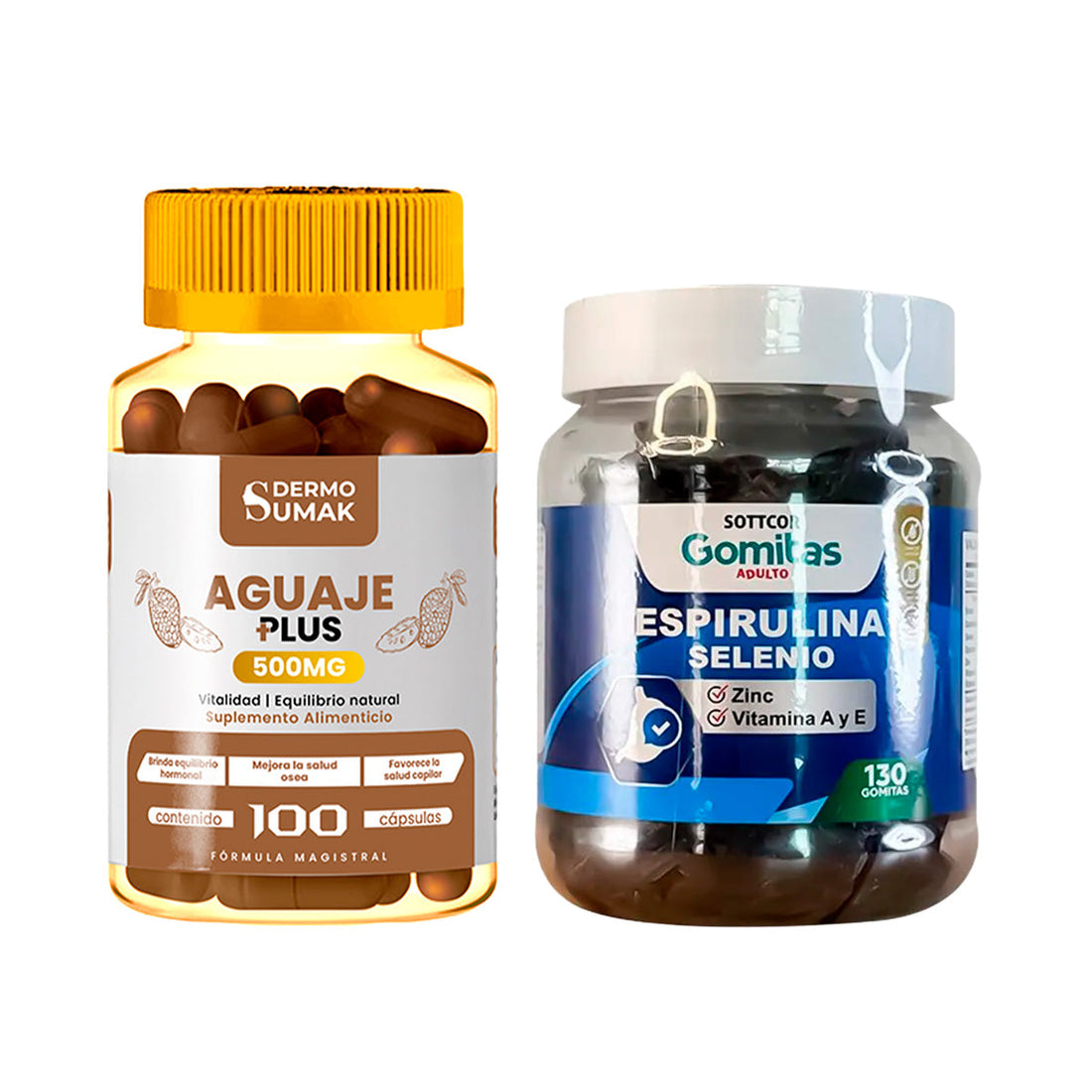 Aguaje Plus 500mg - 100 Cap - Dermo Sumak+Gomitas con Espirulina, Selenio, Zinc, Vit. A y E