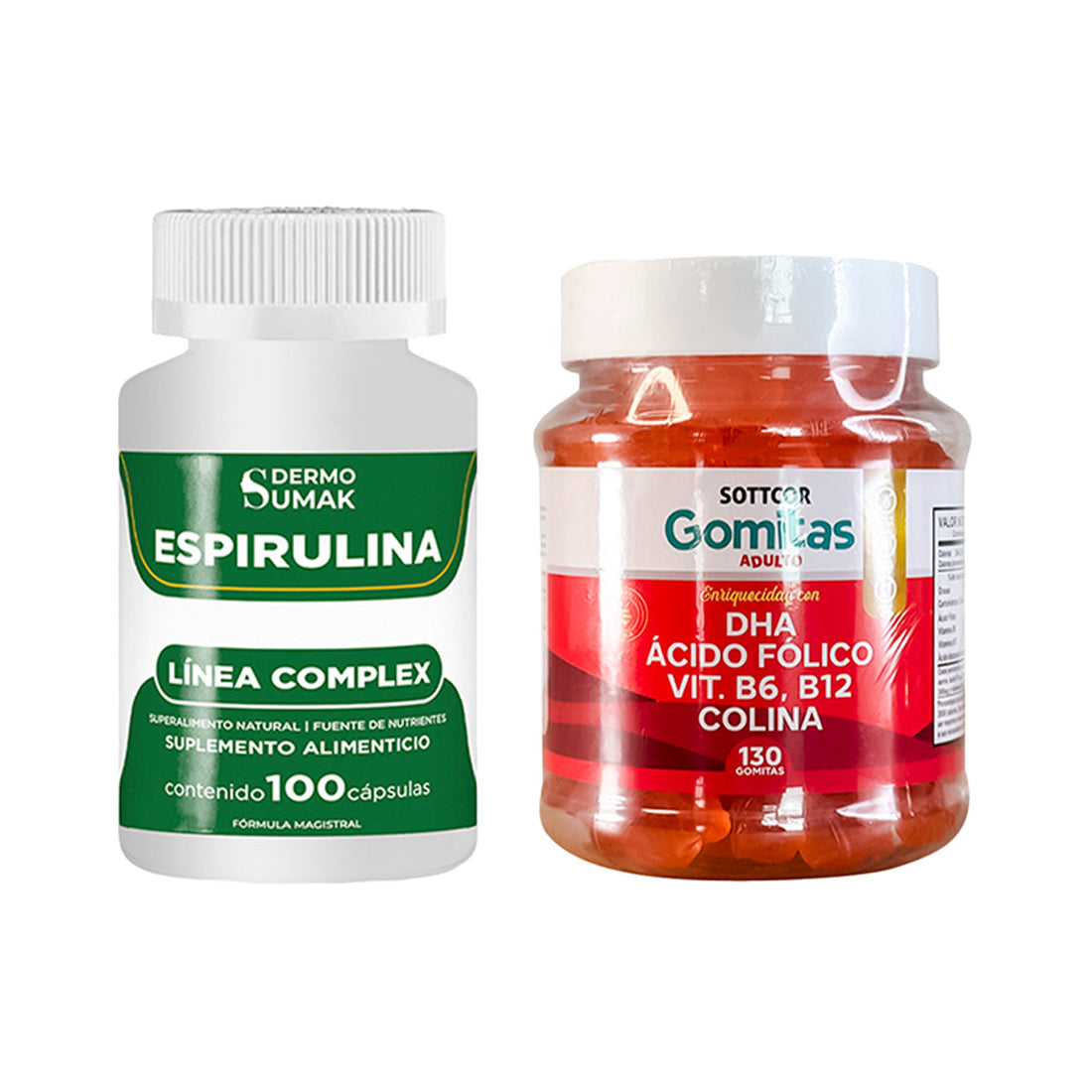 Espirulina Complex 100 Cap - Dermo Sumak+Gomitas con DHA, Ácido Fólico, B6 y B12