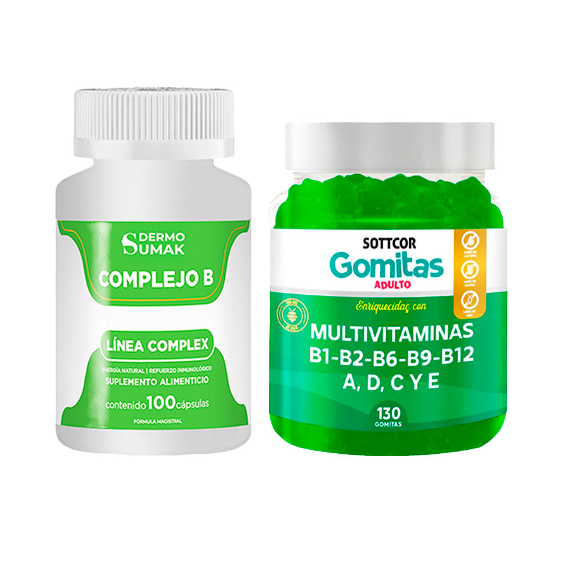 Complejo B Complex 100 Cap - Dermo Sumak+Gomitas Multivitaminas adulto