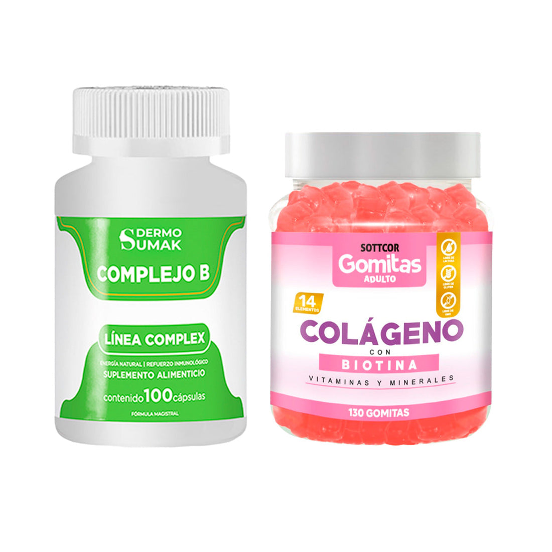 Complejo B Complex 100 Cap - Dermo Sumak+Gomitas de Colágeno y Biotina