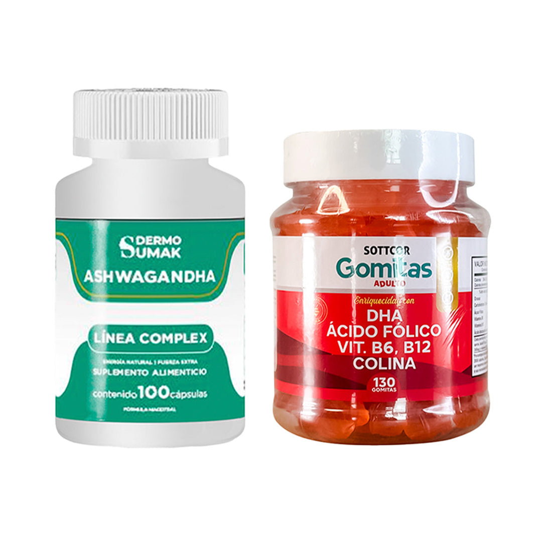 Ashwagandha Complex 100 Cap - Dermo Sumak|Gomitas de DHA + Ácido Fólico + B6, B12