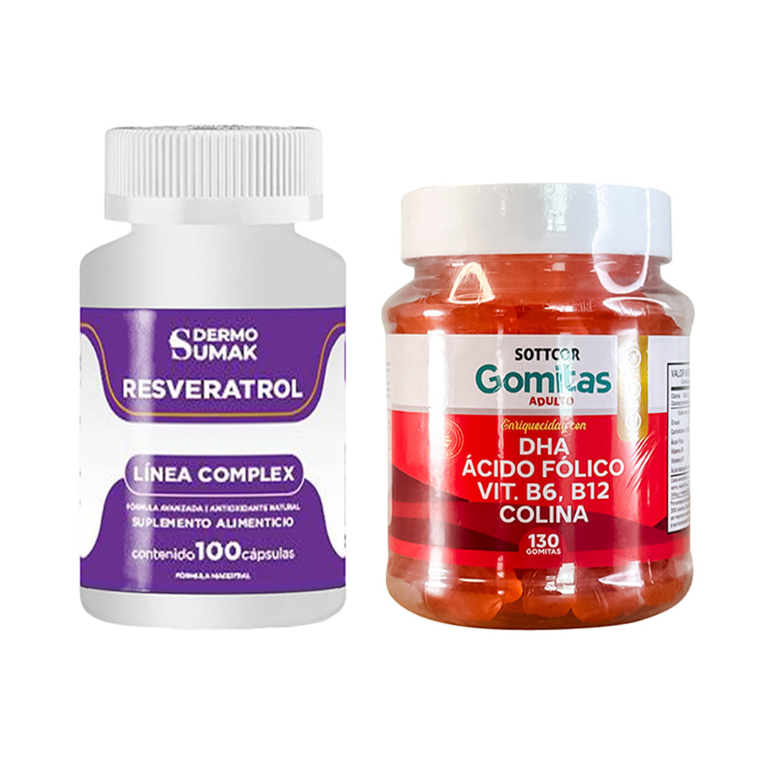 Resveratrol Complex - 100 Cap - Dermo Sumak|Gomitas con DHA, Ácido Fólico, B6 y B12