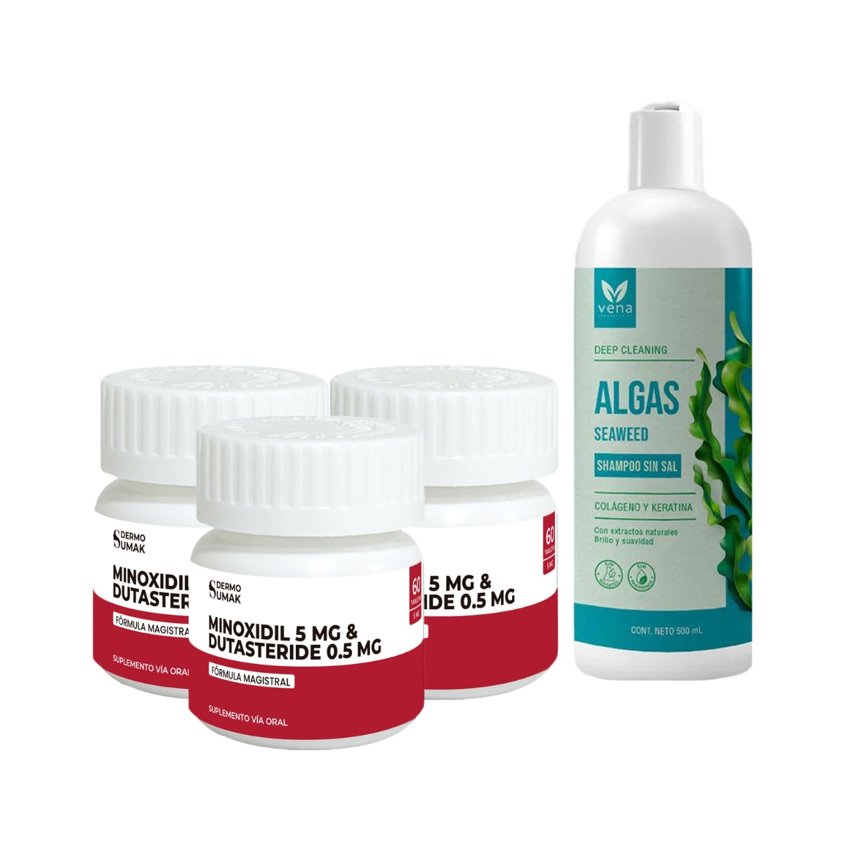 Minoxidil 5mg &amp;amp; Dutasteride 0.5mg - Dermo Sumak + Shampoo de Algas Vena