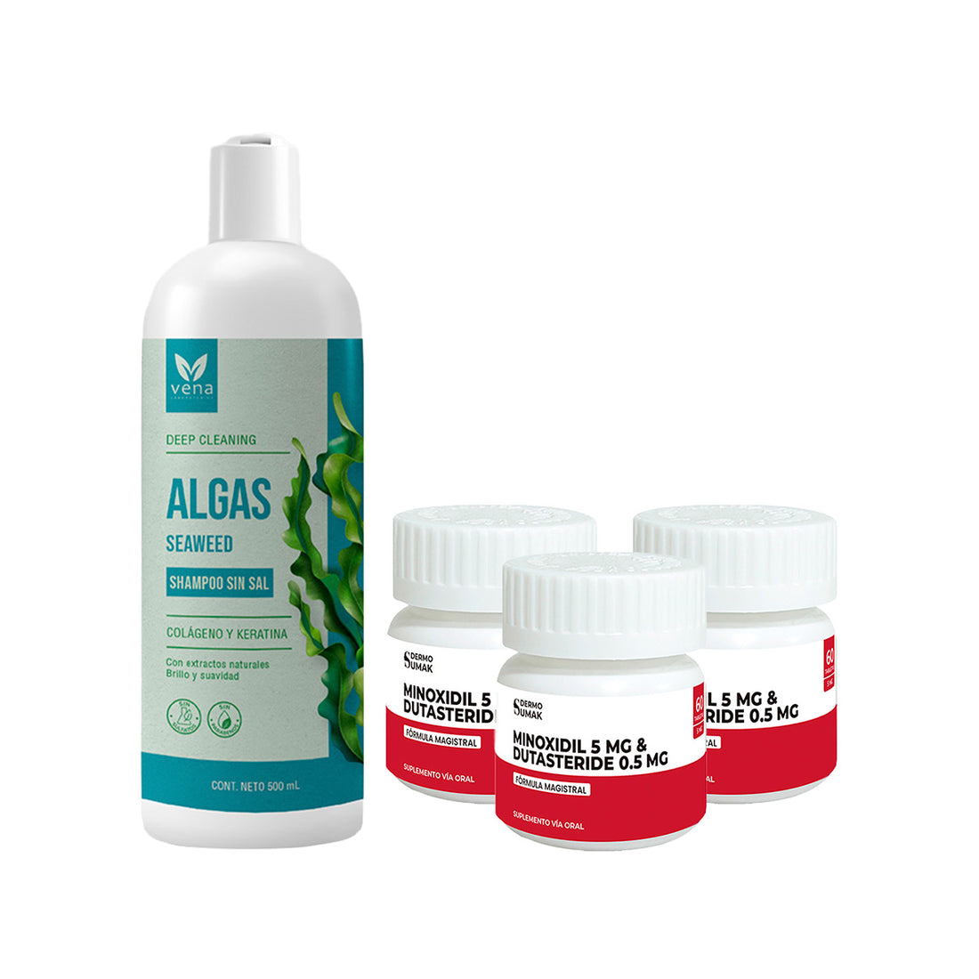 3 Cáp Minoxidil 5 & Dutasteride 0.5 Dermo + Shampoo Algas Vena 500Ml