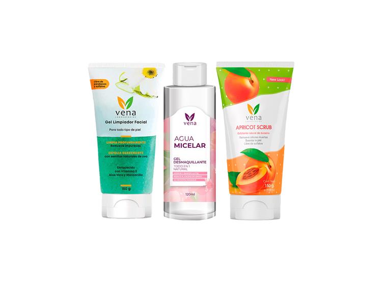 Gel Limpiador Facial 150 gr|Agua Micelar En Gel Vena 120 ml|Exfoliante Natural Apricot Scrub 150gr