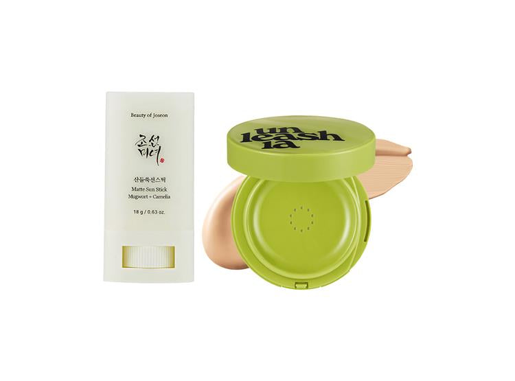 Matte Sun Stick Mugwot + Camelia Spf 50+ 18 Gramos - Beauty Of Joseon|SATIN WEAR HEALTHY-GREEN CUSHION UNLEASHIA - 23W BISQUE