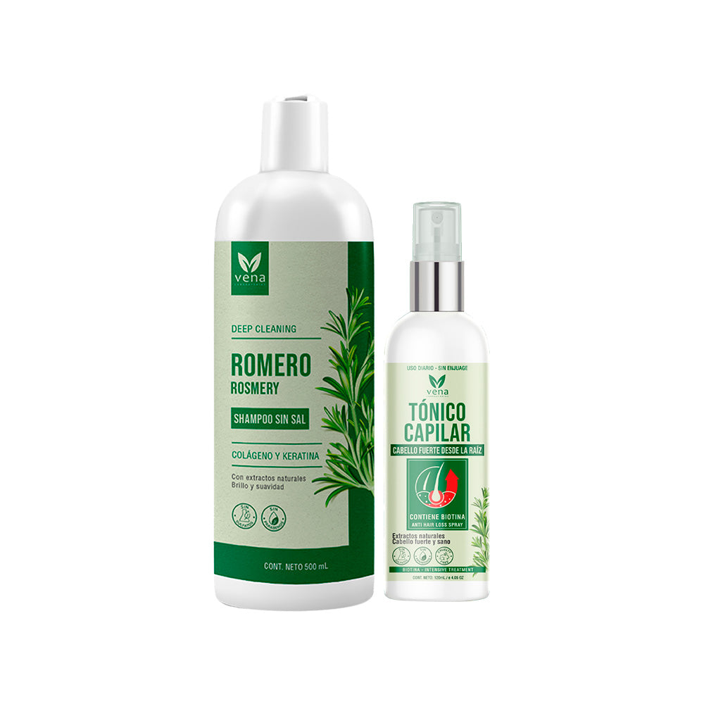 Shampoo Romero 500ml + Tónico capilar 120ml - Vena