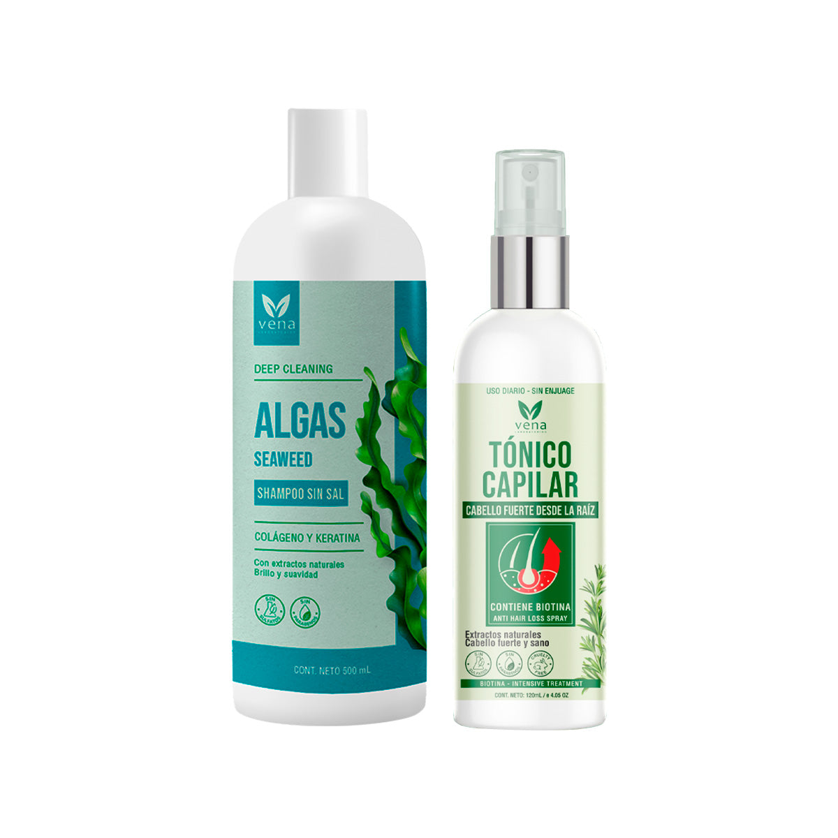 Shampoo Algas sin sal 500ml + Tónico capilar 120ml - Vena