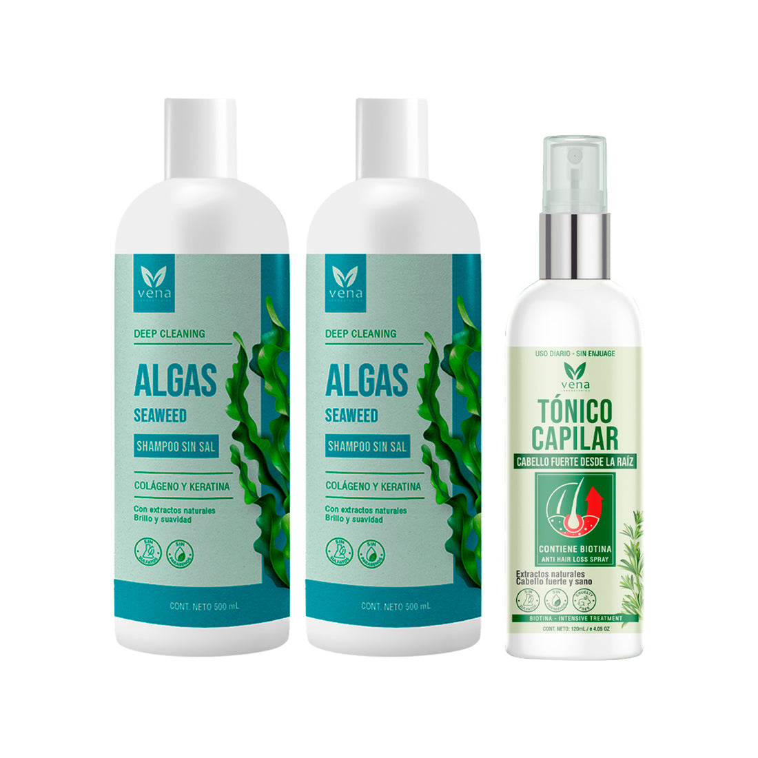 2 Shampoo Algas sin sal 500ml + Tónico capilar 120ml - Vena