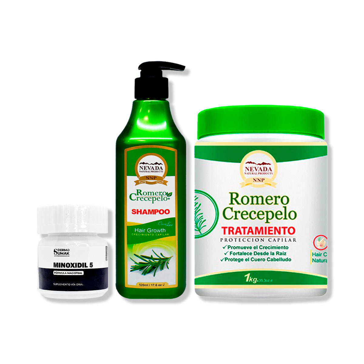 MINOXIDIL 5MG CAPS 60 + SHAMPOO ROMERO 520ML + TRATAMIENTO CAPILAR