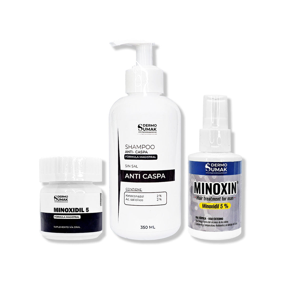 MINOXIDIL 5MG CAPS 60 + SHAMPOO ANTICASPA 350ML + LOCIÓN MINOXIN 60ML