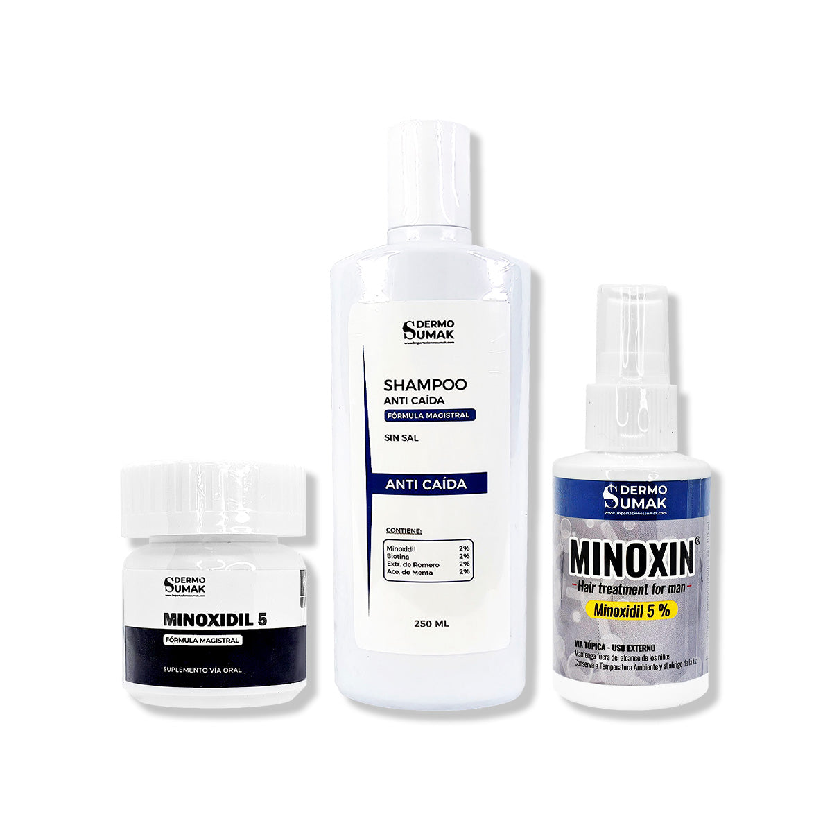 MINOXIDIL CAPS 60 + SHAMPOO SIN SAL ANTICAÍDA 250ML + LOCIÓN MINOXIN