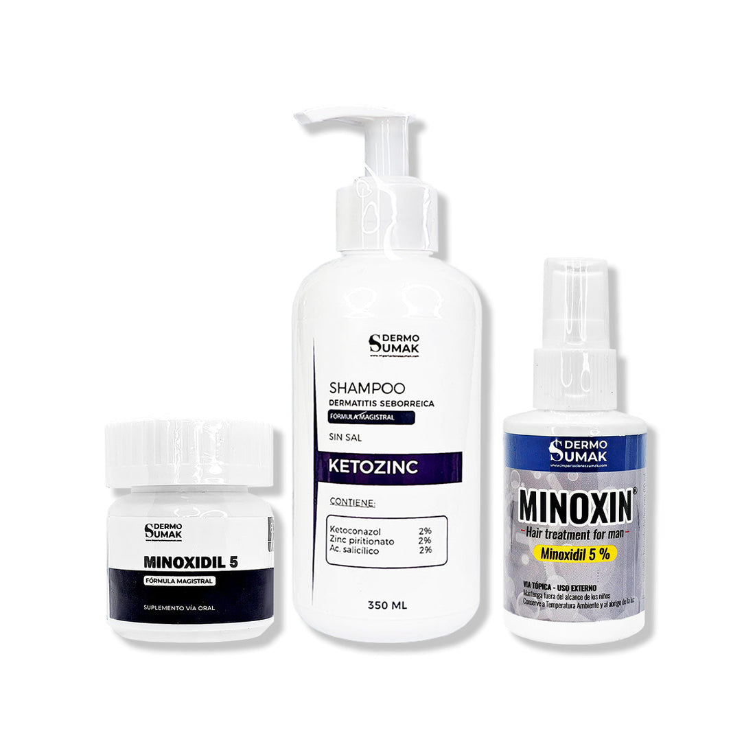 MINOXIDIL 5MG CAPS 60 + SHAMPOO KETOZINC 350ML + LOCIÓN MINOXIN 60ML