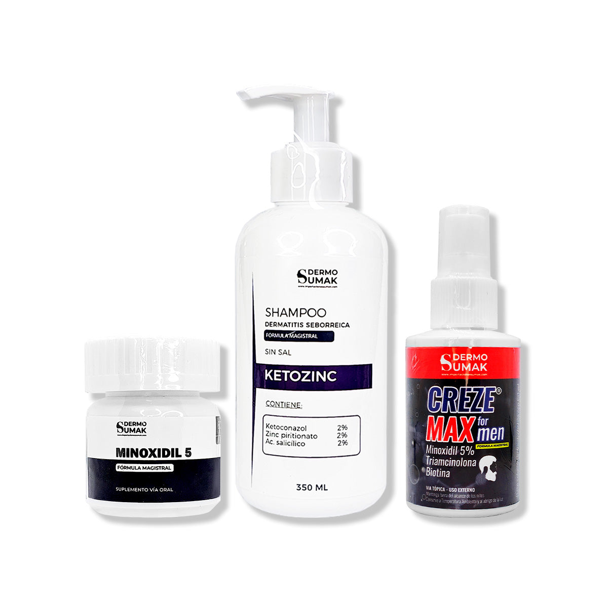 MINOXIDIL CAPS 60 + SHAMPOO KETOZINC 350ML + CREZE MAX FORMEN 60ML