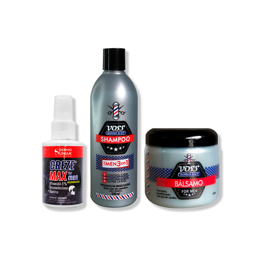 CREZE MAX FORMEN 60ML + SHAMPOO VOSS + ACONDICIONADOR DE BÁLSAMO VOSS