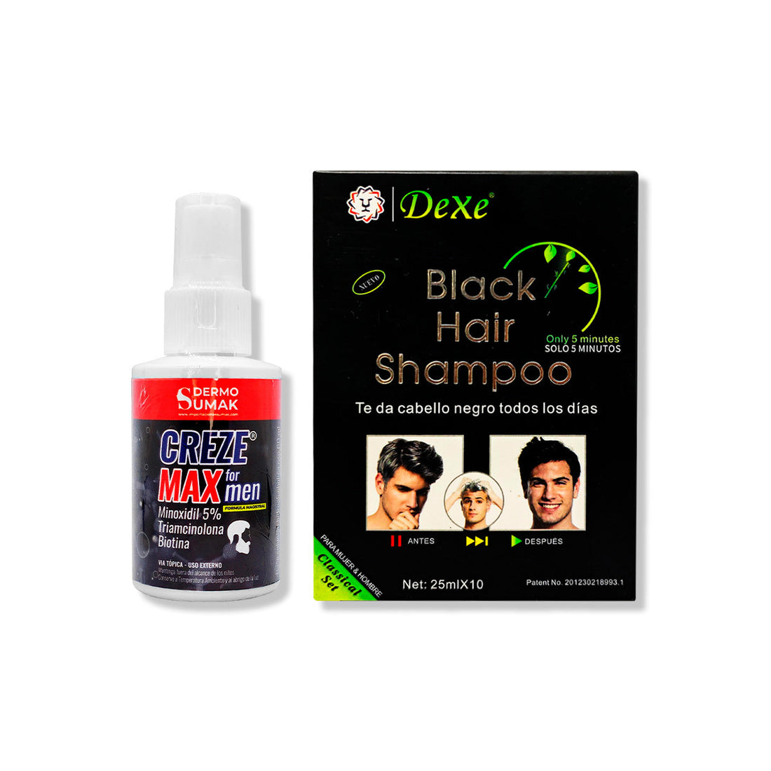 CREZE MAX FORMEN 60ML + SHAMPOO CUBRE CANAS NEGRO 250ML X 10 UND