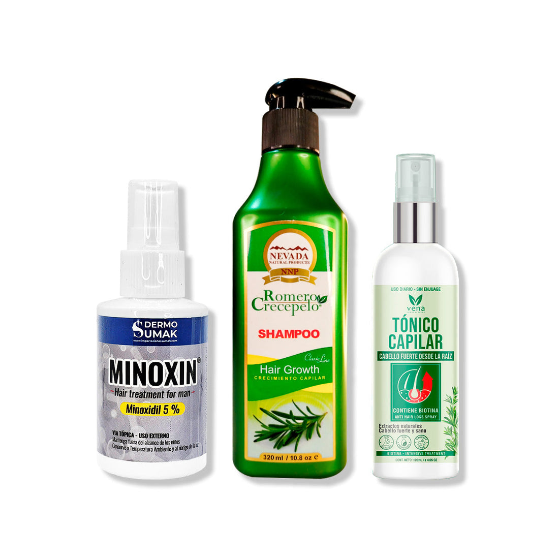 LOCIÓN MINOXIN 60ML + SHAMPOO ROMERO 320ML + TÓNICO CAPILAR ROMERO