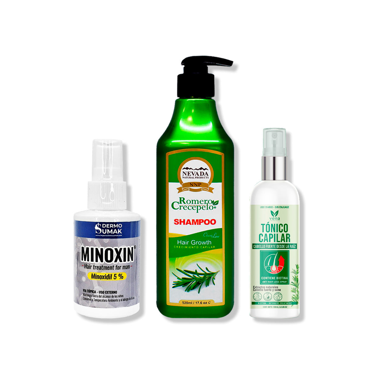 LOCIÓN MINOXIN 60ML + SHAMPOO ROMERO 520ML + TÓNICO CAPILAR ROMERO