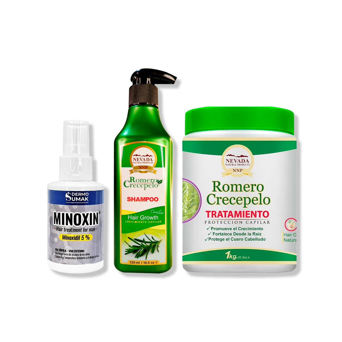 LOCIÓN MINOXIN 60ML + SHAMPOO ROMERO 320ML + TRATAMIENTO CAPILAR