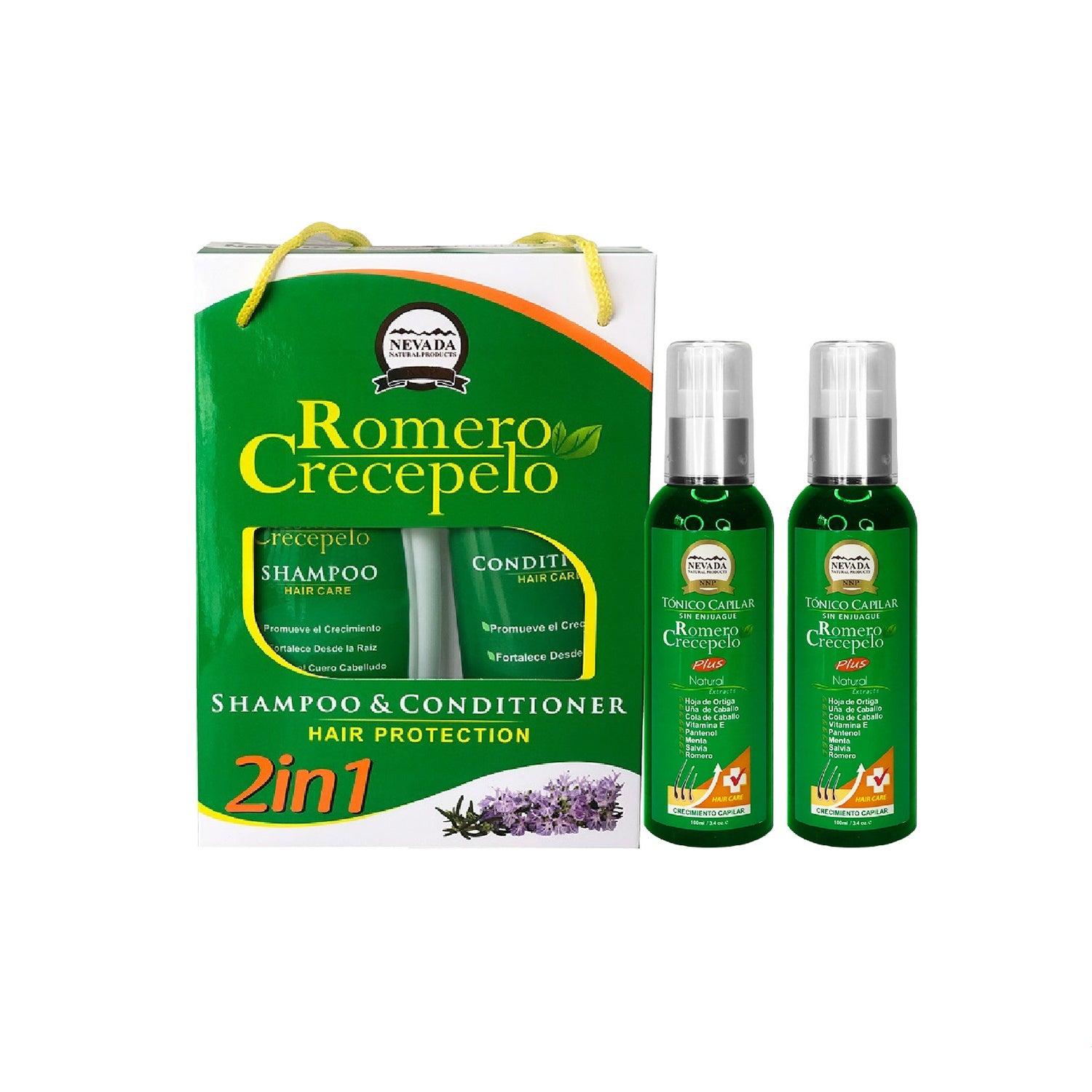 2 Shampoo y Acondicionador + 2 Tónico Capilar Romero Crecepelo