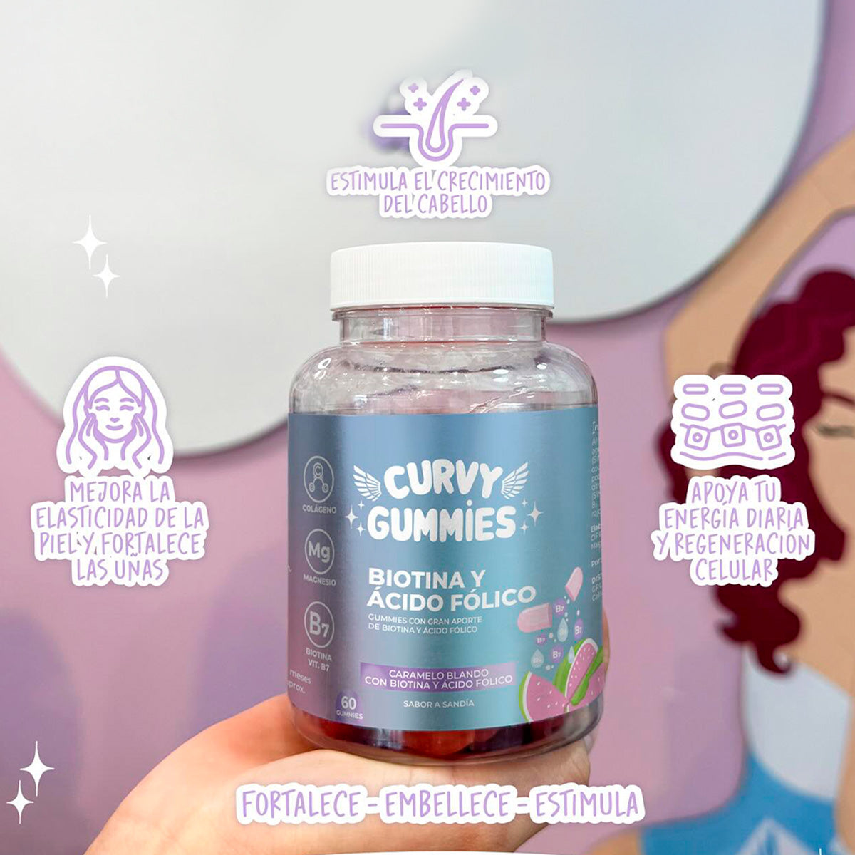 Biotina y Ácido Fólico 60 Gomitas - Curvy Gummies