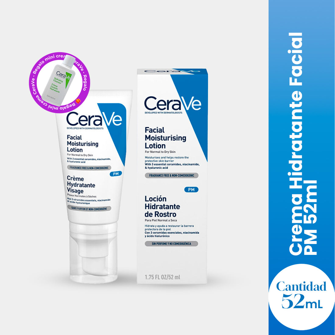 CeraVe Crema Hidratante Facial PM 52ml + REGALO HYDRATING CLEANSER 20ML