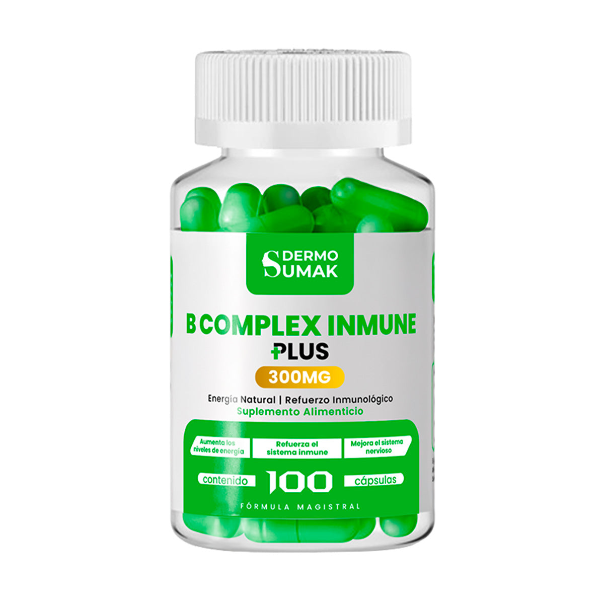 DERMO SUMAK – SUPLEMENTO PARA ENERGÍA Y SISTEMA INMUNE – COMPLEJO B INMUNE – 100 CÁPSULAS + REGALO PASTILLERO