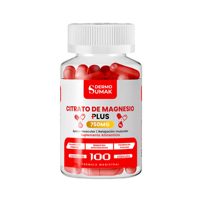 DERMO SUMAK – SUPLEMENTO PARA SALUD MUSCULAR Y NERVIOS – CITRATO DE MAGNESIO PLUS – 100 CÁPSULAS + REGALO PASTILLERO