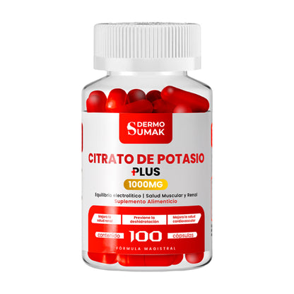 DERMO SUMAK – SUPLEMENTO DE MINERAL Y ELECTROLITOS – CITRATO DE POTASIO – 100 CÁPSULAS +  REGALO PASTILLERO