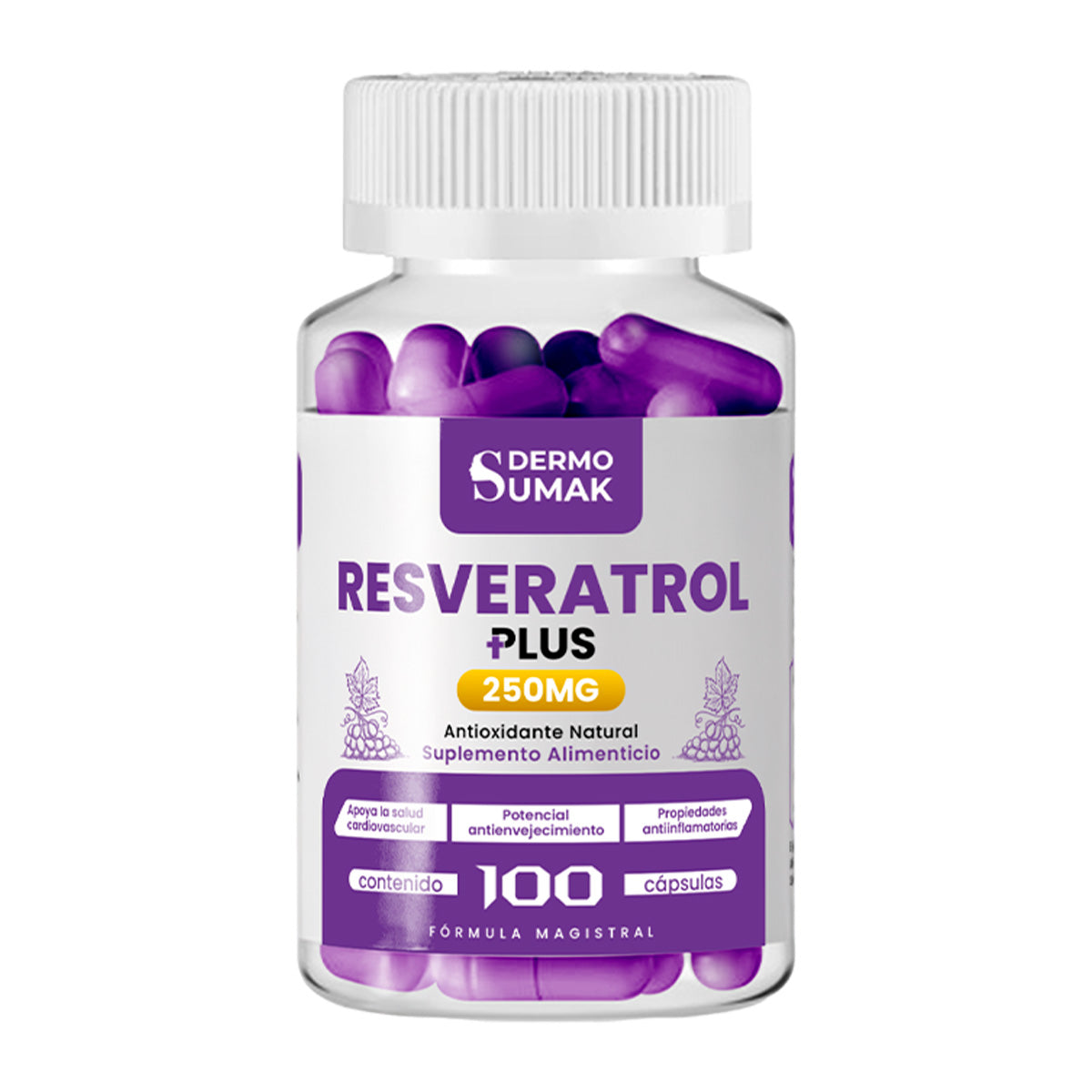 DERMO SUMAK – SUPLEMENTO ANTIOXIDANTE – RESVERATROL PLUS+ – 250mg + REGALO PASTILLERO