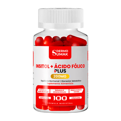 DERMO SUMAK – SUPLEMENTO PARA EQUILIBRIO HORMONAL Y REPRODUCTIVO – INOSITOL + ÁCIDO FÓLICO – 100 CÁPSULAS +  REGALO PASTILLERO