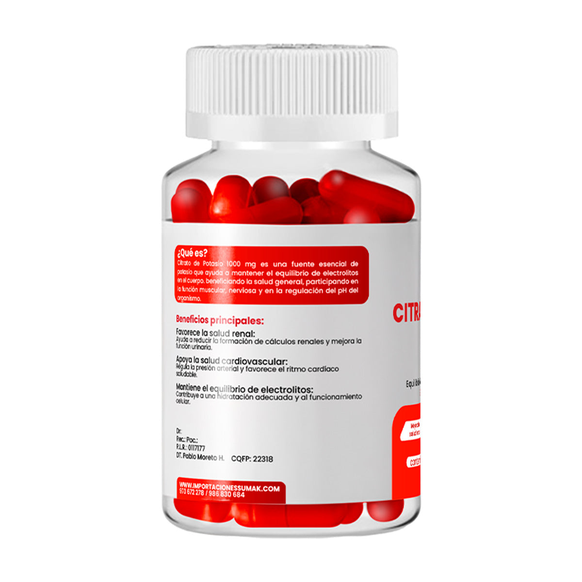 DERMO SUMAK – SUPLEMENTO DE MINERAL Y ELECTROLITOS – CITRATO DE POTASIO – 100 CÁPSULAS +  REGALO PASTILLERO