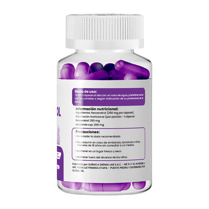 DERMO SUMAK – SUPLEMENTO ANTIOXIDANTE – RESVERATROL PLUS+ – 250mg + REGALO PASTILLERO